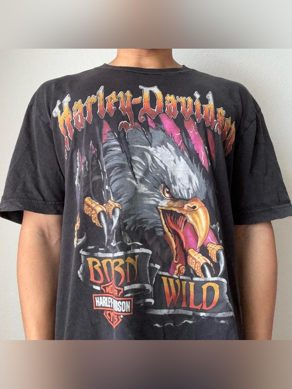 Harley Davidson Born Wild AOP Graphics Black Boxy Tee Shirt